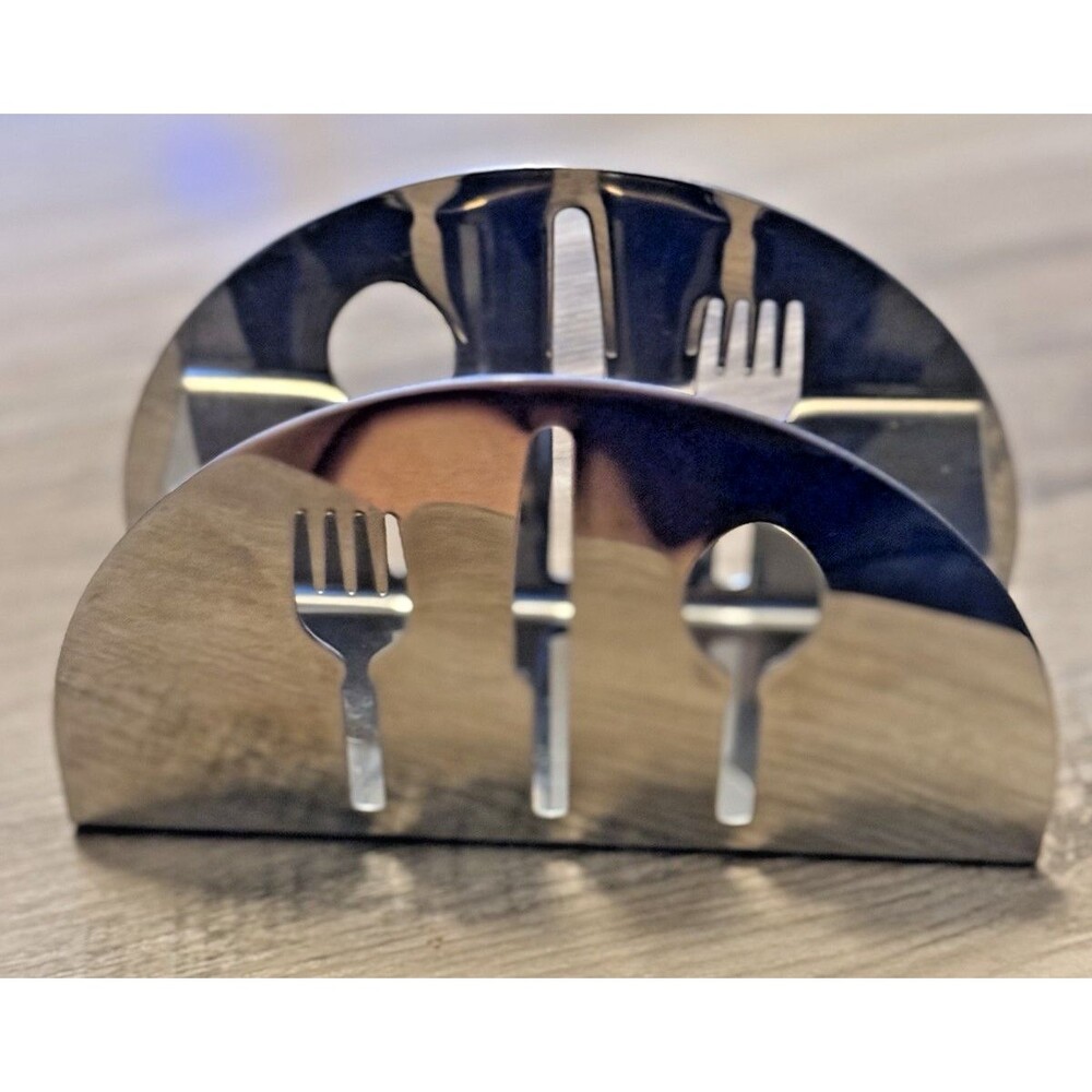 Vintage Stainless Steel Napkin Holder Cut-Out Utensils Retro MCM Made in Taiwan